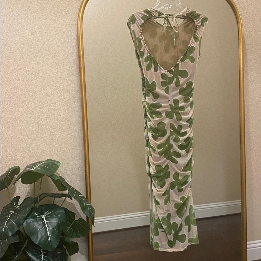 Simon Miller Tangier Printed Mesh Midi Dress in Green Seashell Flora Size L - Picture 8 of 15